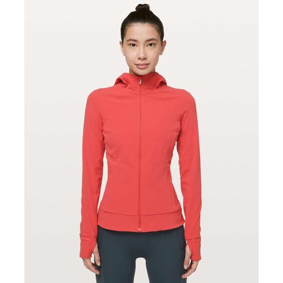 LULULEMON Women's Dash Into Dusk Jacket Size 10 Red Poppy Coral Hooded Zip Up - Picture 1 of 16